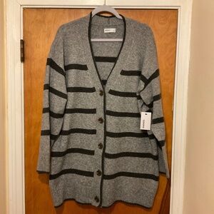 Sonoma Goods For Life Sweater Women’s Sz M Gray Stripe Cardigan OVERSIZED NWT